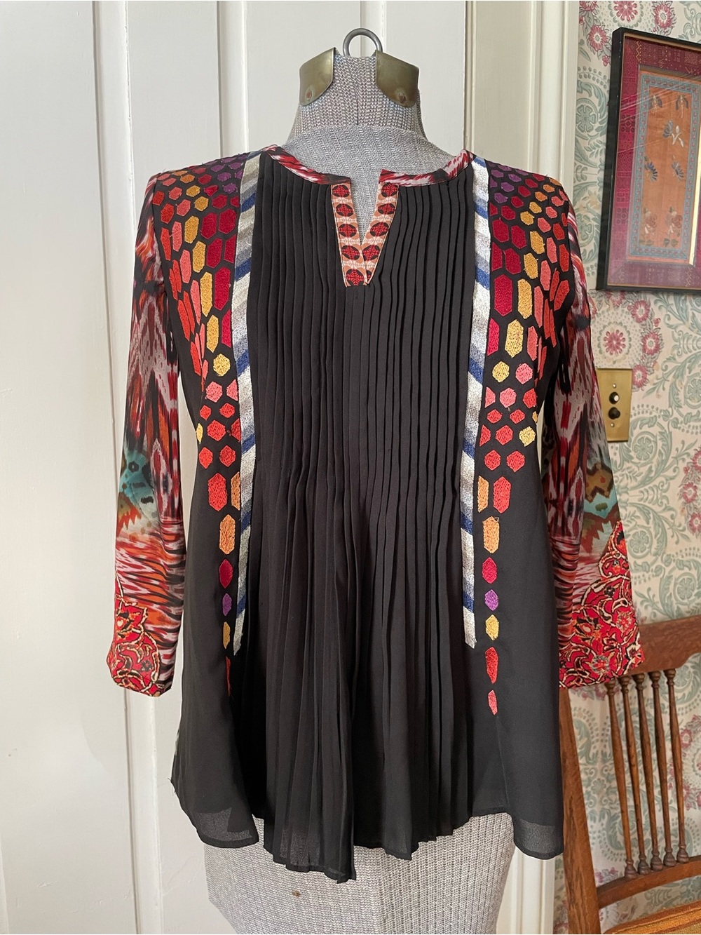 RANNA GILL ANTHROPOLOGY Multi-Colored Long Sleeve Blouse